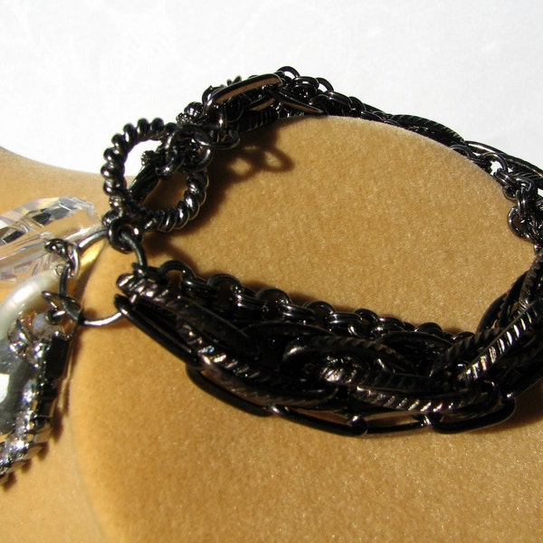 Black Gunmetal Bracelet, Simply Modern, (Labradorite, Crystals, Pearl)