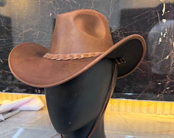 Leather Cowboy Hat, Waterproof Cowhide Western Hat, Outback Bush Hat, Handmade Ranch Hat, Unisex Outdoor Sun Hat
