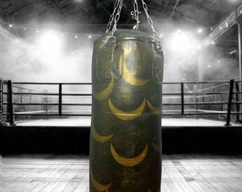 Black Gold Leather Punching Bag, Handmade Heavy Bag, Luxury Boxing MMA Training Bag, Vintage Gym Equipment, Gift for Him