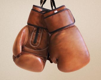 Vintage Leather Boxing Gloves, Handmade Cowhide Training Gloves, Retro Boxing Gloves, MMA Sparring Gloves, Kickboxing Gear Gift