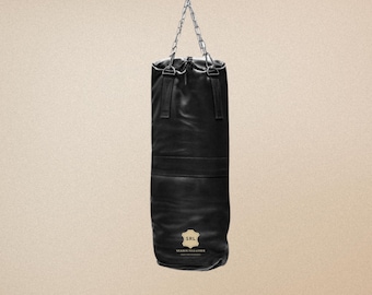Black Leather Punching Bag, Handmade Heavy Boxing Bag, MMA Muay Thai Training Equipment, Home Gym Gear, Unfilled Heavy Bag