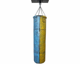 Blue Yellow Crocodile Leather Punching Bag, Handmade Cowhide Heavy Bag, Boxing Training Bag, MMA Kickboxing Equipment, Home Gym Decor