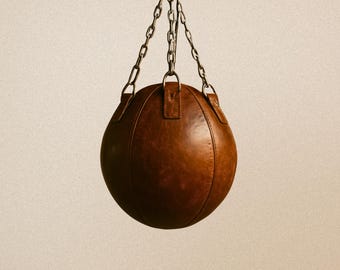 Handmade Vintage Leather Punching Bag - Unfilled Brown Cowhide Heavy Bag for Home Gym Decor & Training, Personalized Boxing Gift for Him