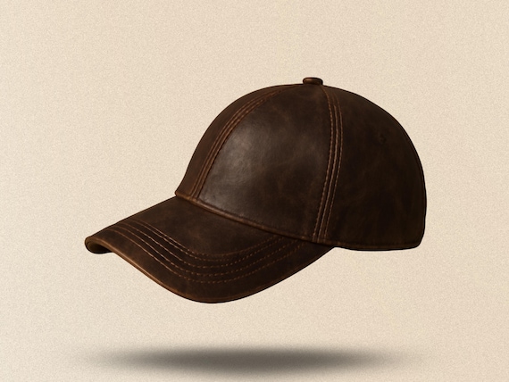Handmade Brown Leather Baseball Cap - Genuine Full Grain Cowhide Adjustable Dad Hat, Unisex Premium Leather Trucker Cap, Rugged Gift for Him