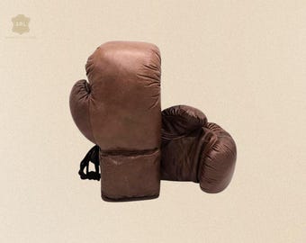 Handmade Vintage Leather Boxing Gloves 10oz - Brown Cowhide Training Gloves for Home Gym, MMA Punching Bag Mitts, Unique Sport Gift for Him