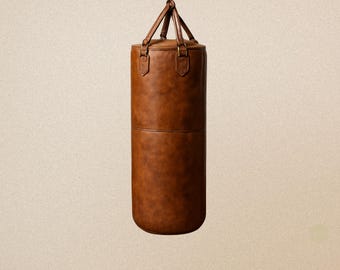 Vintage Leather Punching Bag, Handmade Cowhide Heavy Bag, Unfilled Boxing Bag, MMA Training Equipment, Home Gym Decor Gift