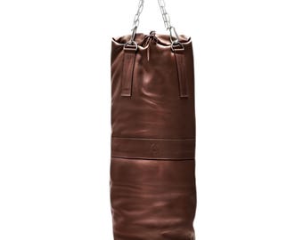 Dark Brown Leather Punching Bag Handmade Cowhide Heavy Boxing Bag Vintage MMA Training Equipment Kickboxing Heavy Bag Home Gym Gear Unfilled