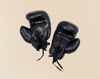 Vintage Leather Boxing Gloves, Black Cowhide Training Gloves, Retro 1920s Style Boxing Gear, Sparring Gloves, Boxing Gift