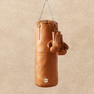 Handcrafted Leather Punching Bag with Gloves – Heavy Duty Cowhide Set for Boxing, MMA, Muay Thai, Kickboxing – Gym & Home Training