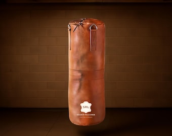 Handmade Leather Punching Bag Unfilled, Vintage Cowhide Heavy Bag 3ft 4ft 5ft 6ft, Boxing MMA Muay Thai Training Bag Gift Vintage Heavy Bag
