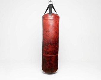 Red Leather Punching Bag Unfilled, Handmade Heavy Bag for Boxing MMA Kickboxing, Vintage Training Bag Home Gym Equipment