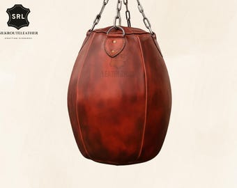 Leather Wrecking Ball Punching Bag, Vintage Boxing Training Bag, MMA Uppercut Bag, Full Grain Cowhide Heavy Bag, Home Gym Gear