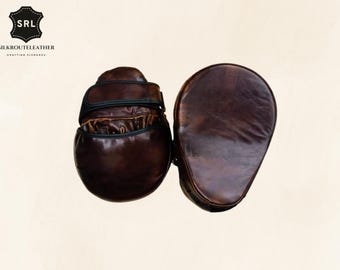 Dark Brown Leather Focus Pads, Handmade Boxing Mitts, MMA Training Pads, Kickboxing Focus Mitts, Muay Thai Coaching Gear, Punch Mitts