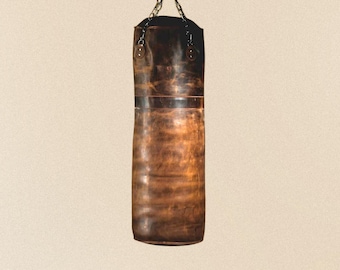 Handmade Vintage Tan Leather Punching Bag - Heavy Duty Cowhide Boxing Bag for Home Gym