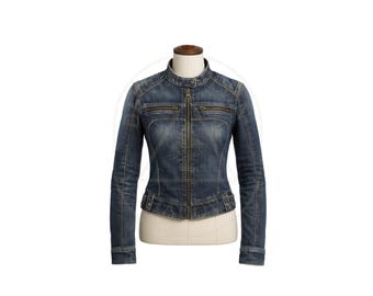Damen Moto-Fit Faded Blue Jeansjacke
