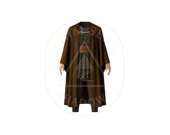 Conjunto de túnica marrón de inspiración Jedi: túnica exterior, cinturón y capa.