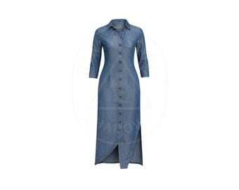 chinese dress ladies Rory, Maxi Shirtdress, Vintage Denim Wash main image 1