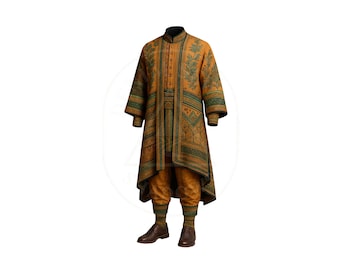 Ethnic Neo Coat Set – Earth-Tone Botanical Print