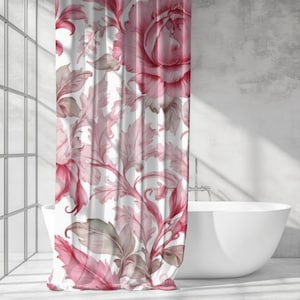 Vintage Floral Shower Curtain - Roses, Pink, Cream, Sage - Botanical Bathroom Decor, Watercolor Flower Bath Curtain, Unique Home Accent,