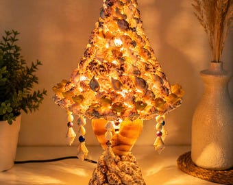 Seashell Lamp Gift – Handmade Coastal Table Lamp – Boho Bedside Light – Beach House Decor