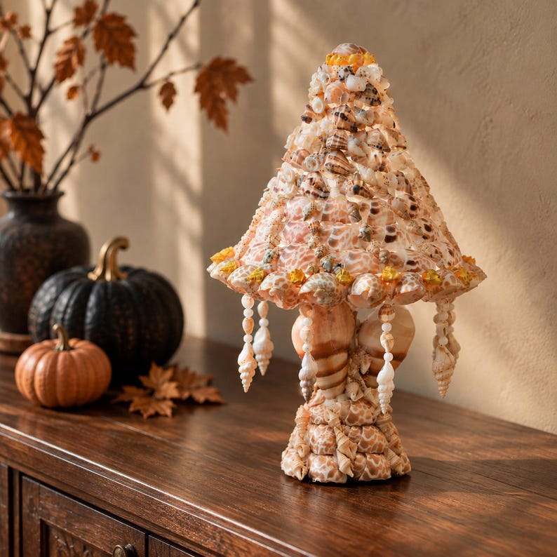 Seashell Lamp, Halloween Home Decor, Gothic Table Lamp, Handmade Shell ...