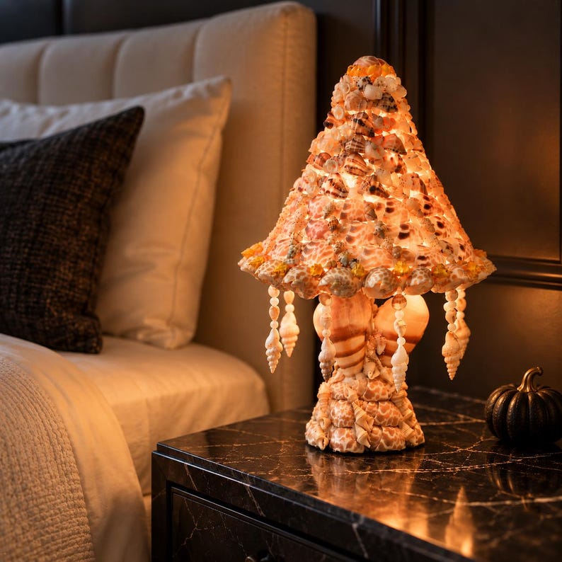 Seashell Lamp, Halloween Home Decor, Gothic Table Lamp, Handmade Shell ...