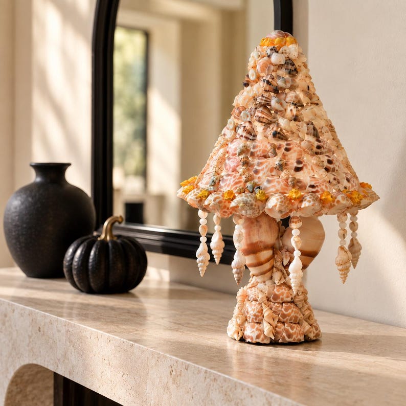 Seashell Lamp, Halloween Home Decor, Gothic Table Lamp, Handmade Shell ...