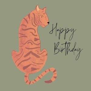 Cartão de aniversário de tigre em aquarela | Cartão de aniversário de tigre | Cartão de aniversário em aquarela | Cartão de aniversário para impressão | Ilustração digital de tigre em cartão