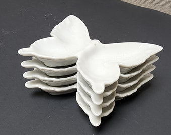 Vintage White Ceramic Butterfly Trinket dishes, Set of 4 Stacking Ashtrays made in Japan 4-3/4" x 3-3/4"