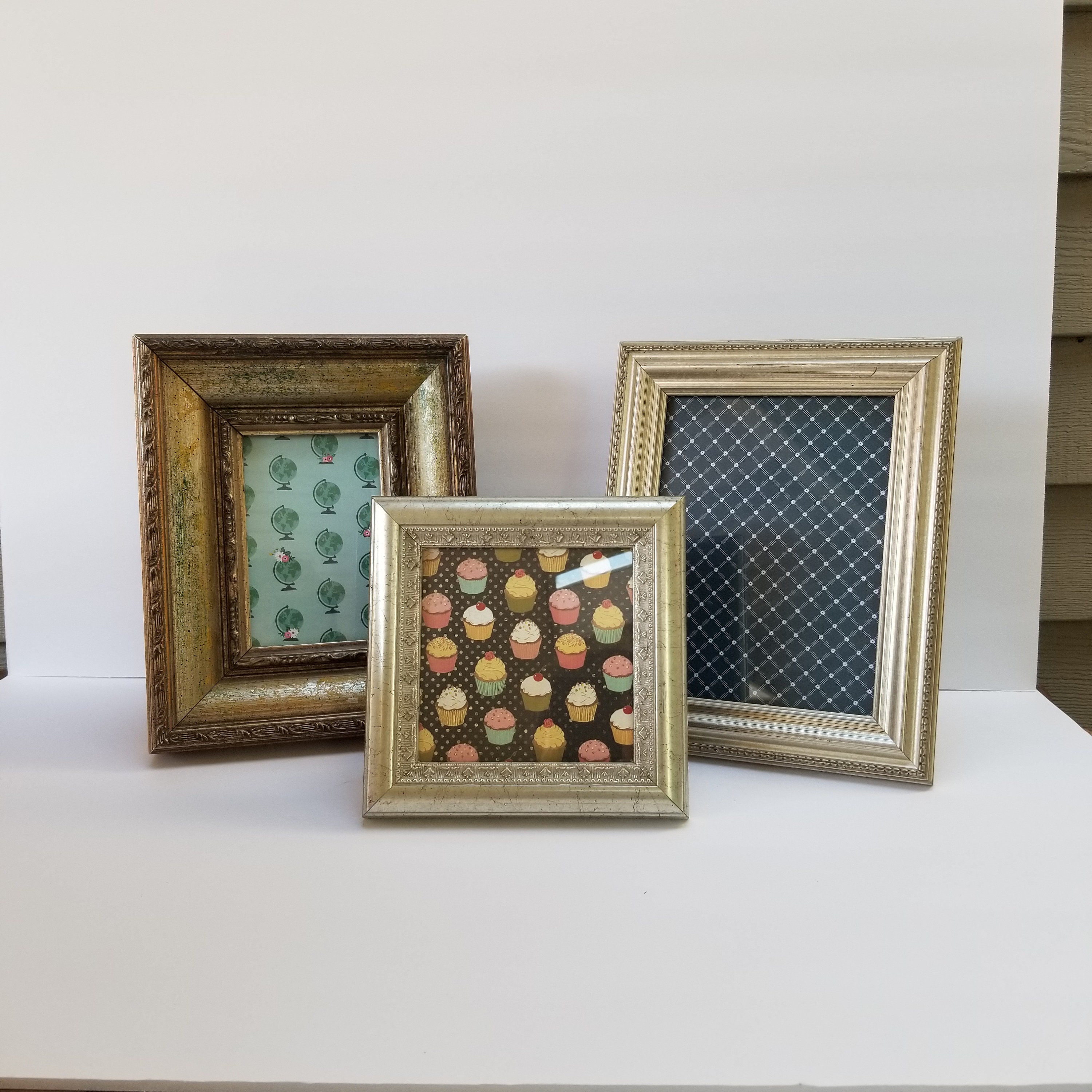 Chunky picture frame holds 4 x 6 photo aged silver/gold Etsy