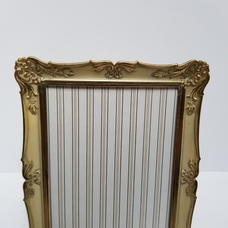 Ornate Baroque 5 X 7 Brass Picture Frame Gold And Ivory Easel Back Antiqued French Provincial Photo