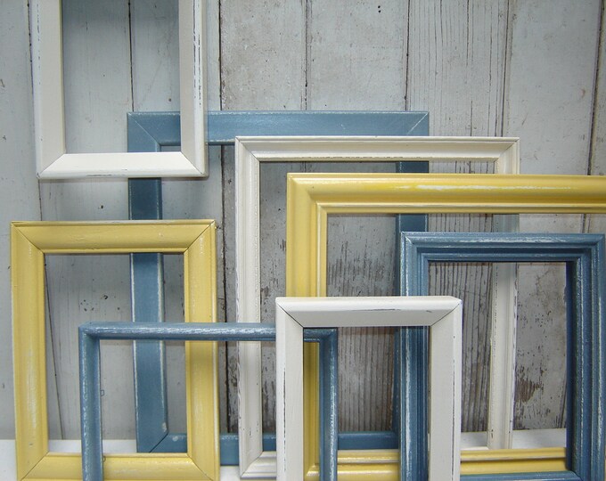 Painted Frame Set Collection 8 Picture Frames Yellow Slate Blue and White Picture Frames Wall