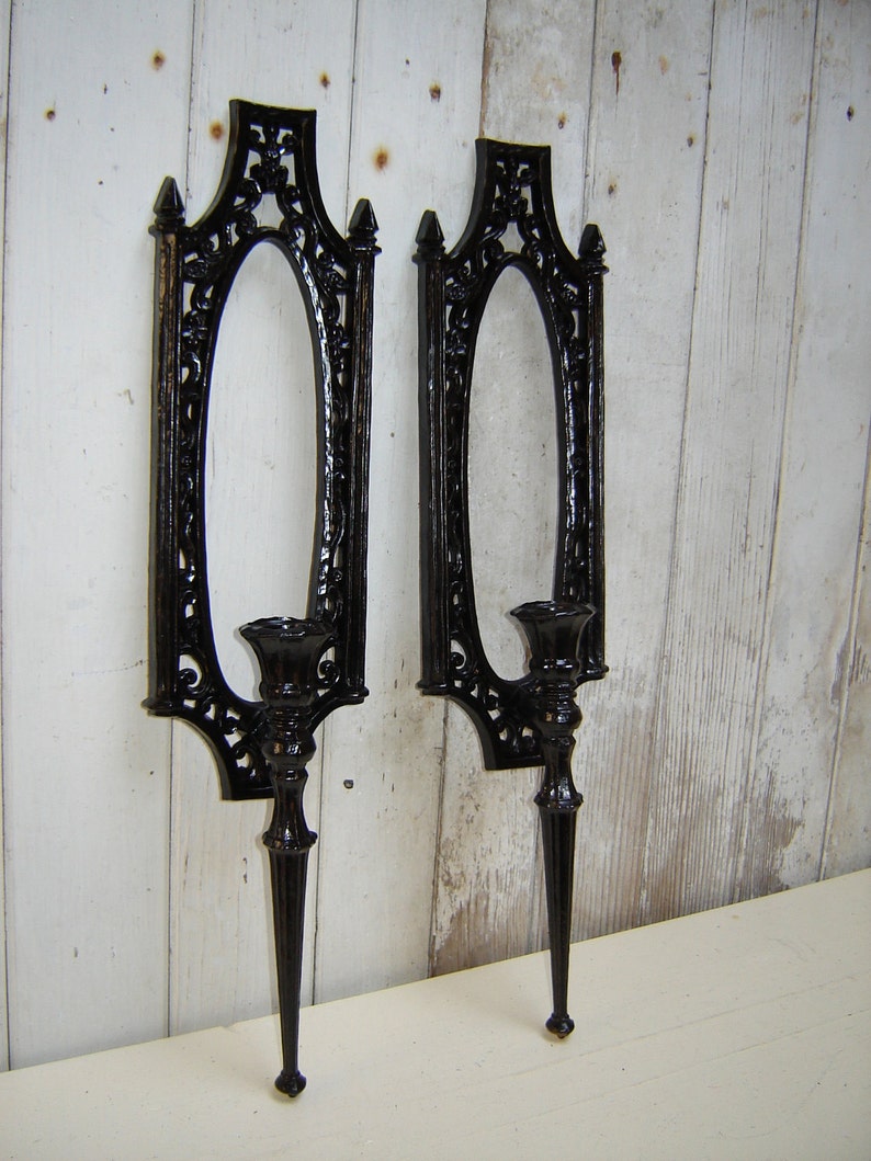 Ornate Gothic wall candle sconces Black pair Etsy