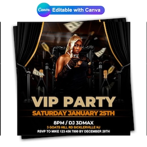 Editable VIP Party Flyer Template: Canva Invitation (2000x2000 Px)