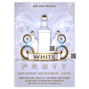 All white party invitation, pure white party invite, white birthday party flyer, white and gold birthday celebration, elegant white invite