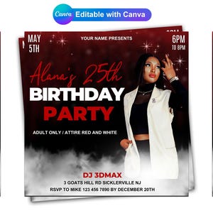 Flyer de fête d&#39;anniversaire Red Club : modèle de toile modifiable (numérique)