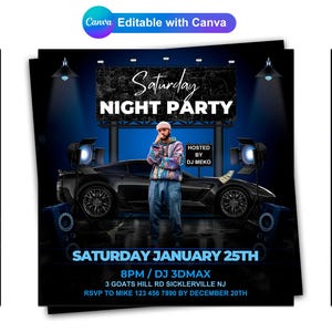 Editable Saturday Night Party Flyer: DJ Event Template (Canva)