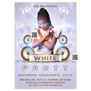 All white party flyer, white birthday party flyer Invitation, white club party invitation, gold and white party invite, white party flyer