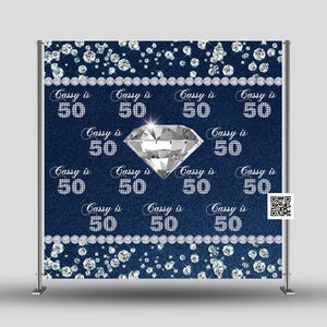 Step and Repeat Denim and Diamond Birthday Backdrop, Step and Repeat Diamond and Denim Backdrop, Step and Repeat Denim and Diamond Banner
