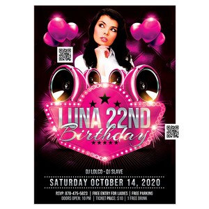 Pink Birthday Party Invitation, VIP Invitations, Birthday Pink Flyer Design, Girls Night Party, Ladies Party Invites, Club Party Invitation