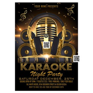 Karaoke birthday invitation, karaoke birthday party invitation, karaoke birthday bash party, gold karaoke night poster, karaoke bar