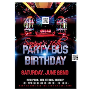 Customizable Party Bus Birthday Invitation (Digital Download)
