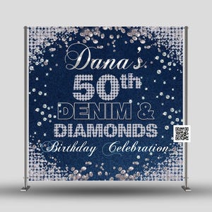 Denim and Diamond Birthday Photo Backdrop, Denim Birthday Backdrop, Diamond and Denim Party Backdrop, Denim and Diamond Party Banner
