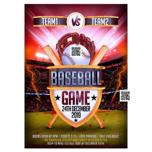 baseball game invitation, baseball night flyer, baseball birthday invite, baseball league poster, baseball event invitation, birthday party