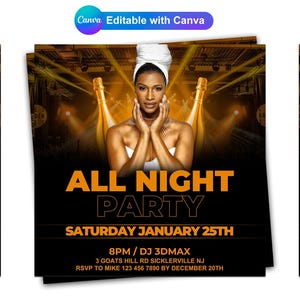 Editable Club Flyer, Canva Club Flyer, Birthday Party Club Flyer, Gold Birthday Invitation, Digital DJ Party Flyer, Night Club Party Flyer,