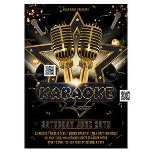 Gold karaoke party flyer, karaoke invitation, karaoke birthday invite, karaoke birthday party flyer, karaoke birthday party, karaoke night