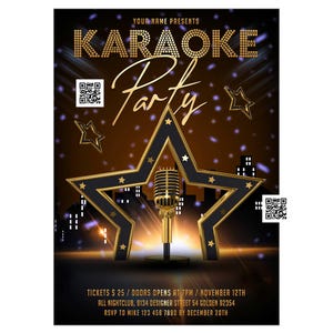 Karaoke night flyer, karaoke invitation, karaoke birthday invite, karaoke party flyer, karaoke birthday party, karaoke stars, karaoke flyer