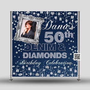 Denim and Diamond Birthday Party Backdrop, Denim Birthday Photo Backdrop, Diamond and Denim Party Backdrop, Denim and Diamond Party Banner