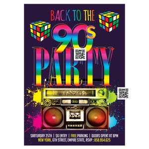 90&#39;s party Invitation, 80&#39;s party invitations, throwback 90s flyer design, night party, retro party flyer, back to the 90&#39;s birthday flyer