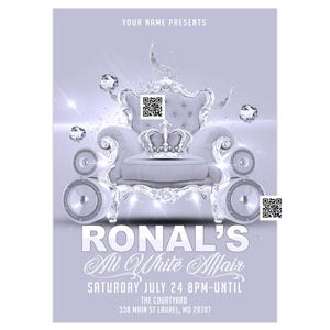 All White Birthday Party Invitation, White Birthday Party Flyer, Royal All White Party Invitation, All White Party Flyer, White Party invite